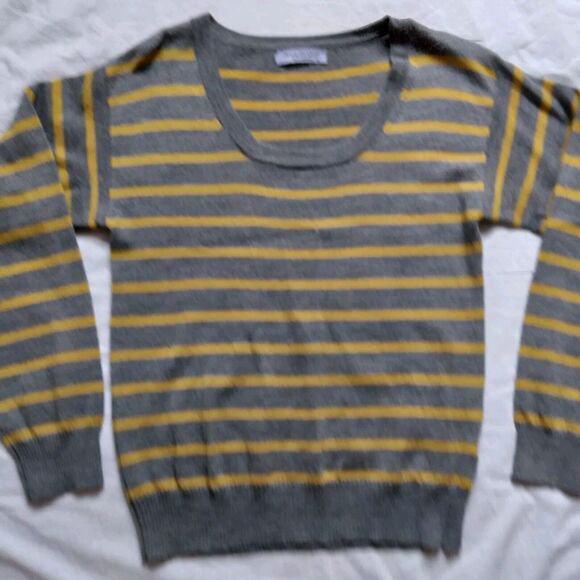 Brunella Gori Italian Merino Wool Yellow Gray Stripe Knit Sweater Y2K Grunge L - Picture 2 of 12